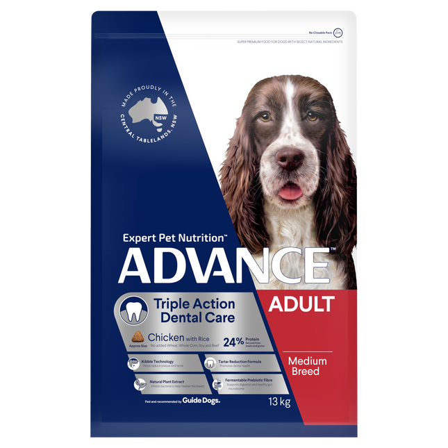 ADVANCE - Dental Care Triple Action Adult Medium Breed Chicken with Rice Dog Dry Food (13kg)