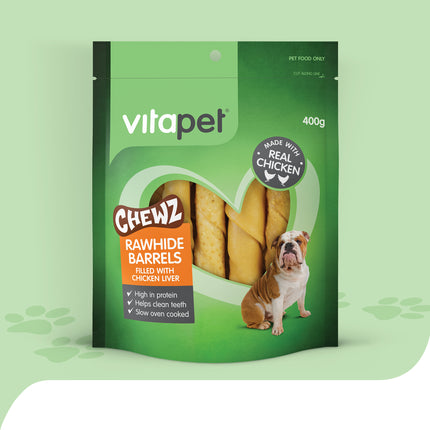 VitaPet - RawHide Barrels with Chicken Liver Dog Treat (400g)