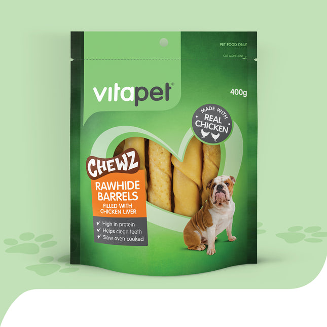 VitaPet - RawHide Barrels with Chicken Liver Dog Treat (400g)